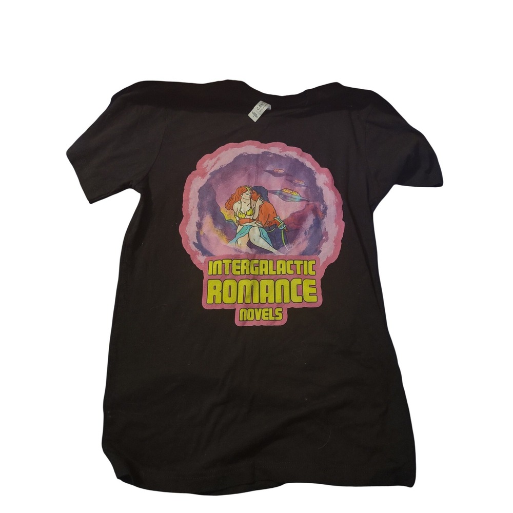 Intergalactic Romance Novels Vintage Graphic Tee Black Small‎ kitschy